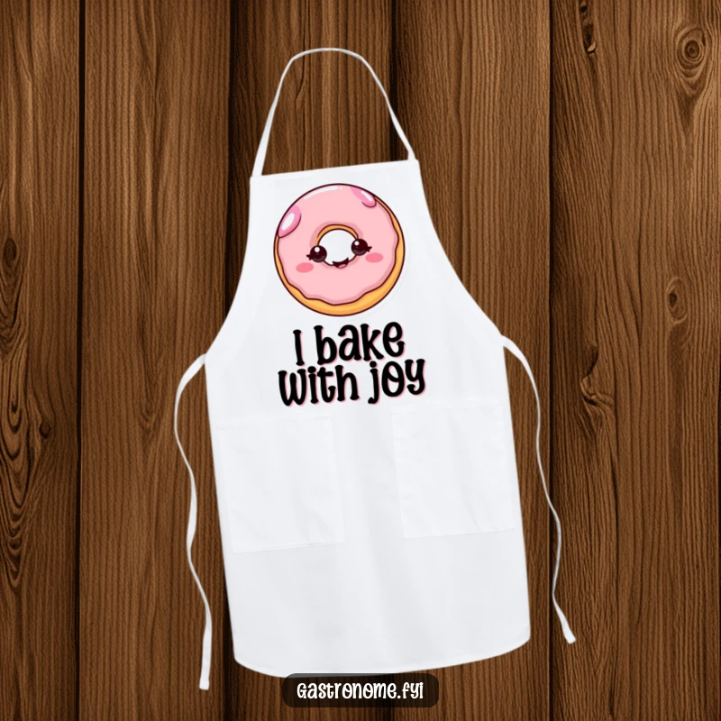 Funny apron: A cheerful donut with eyes wiggling with joy, a humorous cooking accessory.