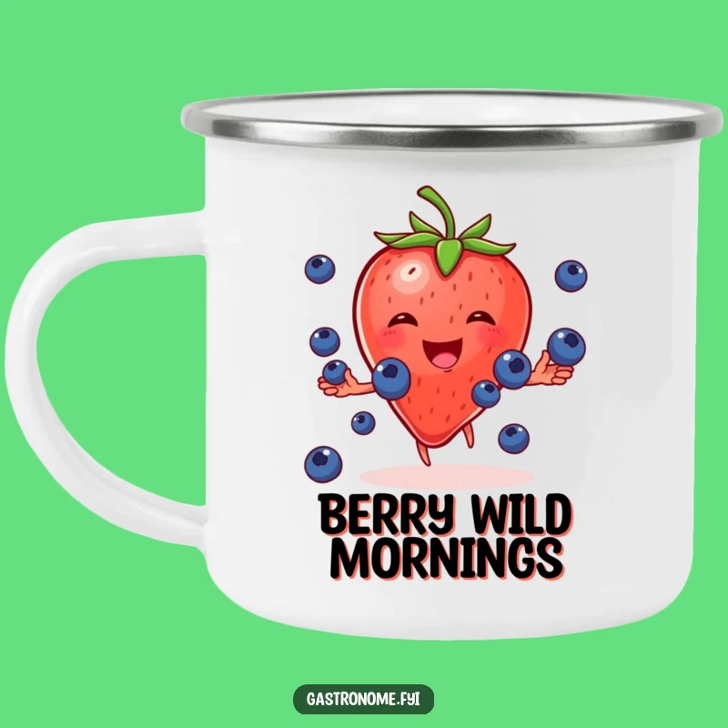 Funny Strawberry Juggling Blueberries Camping Mug: Outdoor Fruit Fun
