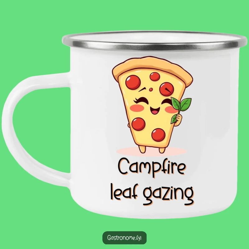 Funny Pizza Slice Basil Leaf Camping Mug - Enjoy Nature with a Smile