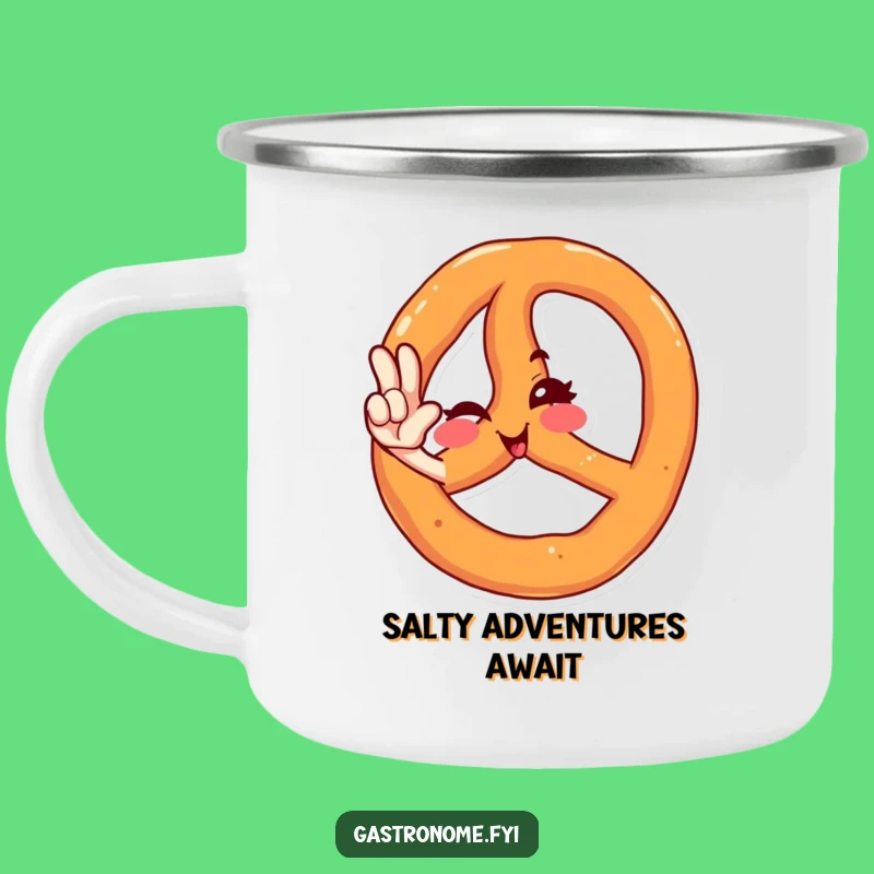 Durable Funny Winking Pretzel Salute Camping Mug - Adventure Humor