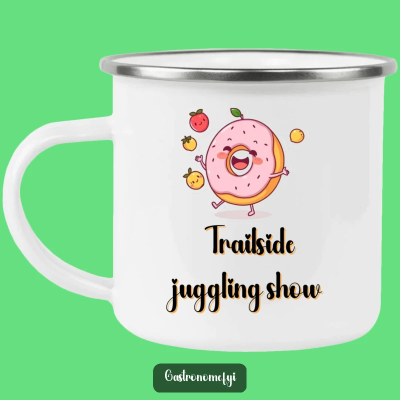 Funny Donut Juggling Fruits Camping Mug - Adventure-Ready Humor Gift
