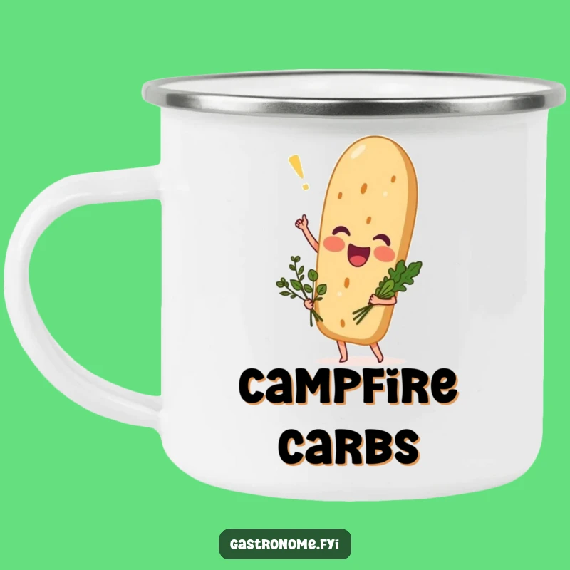 Funny Excited Baguette Camping Mug, Outdoor Herb Bread Drinkware