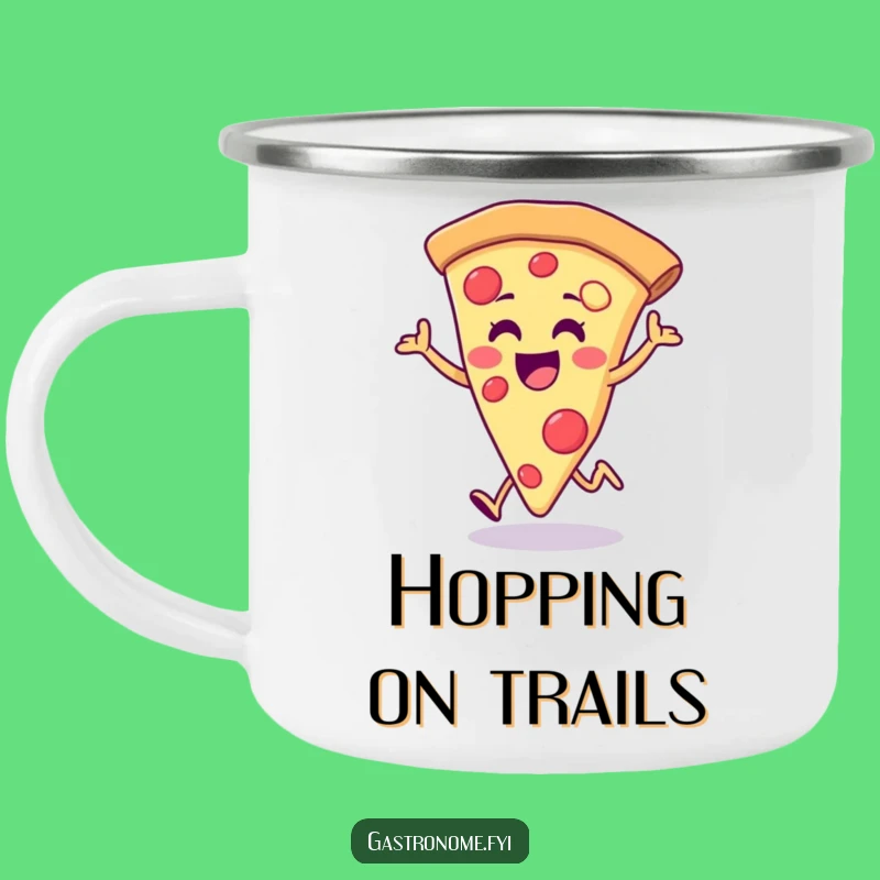 Funny Pizza Hop Camping Mug: Outdoor Fun, Cheerful Slice, Perfect Funny Gift