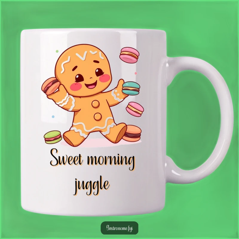 Funny Gingerbread Man Juggling Macarons Mug - Hilarious Sweet Treat Gift for Bakers