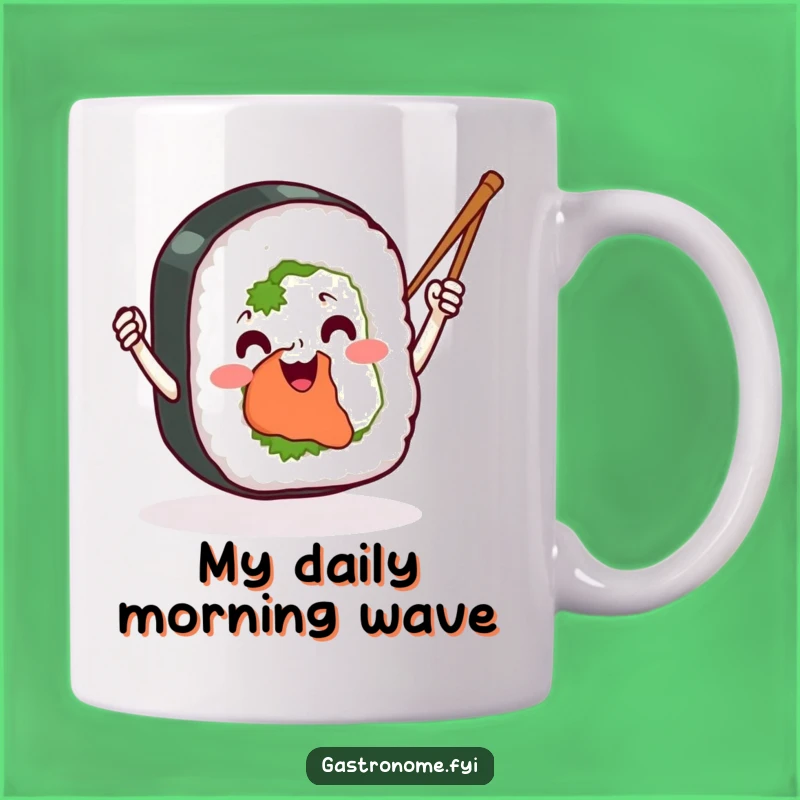 Funny Sushi Roll Mug: Enthusiastic Chopstick Waving, Perfect Funny Gift for Foodies