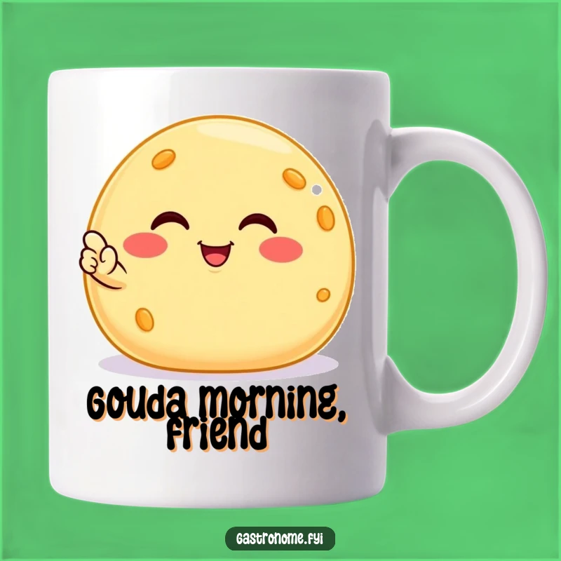 Funny Smiling Cheese Ball Mug, Satisfied Snack Humor Gift