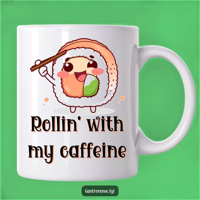Funny Sushi Roll Mug: Joyful Character with Chopsticks, Perfect Humorous Gift Idea