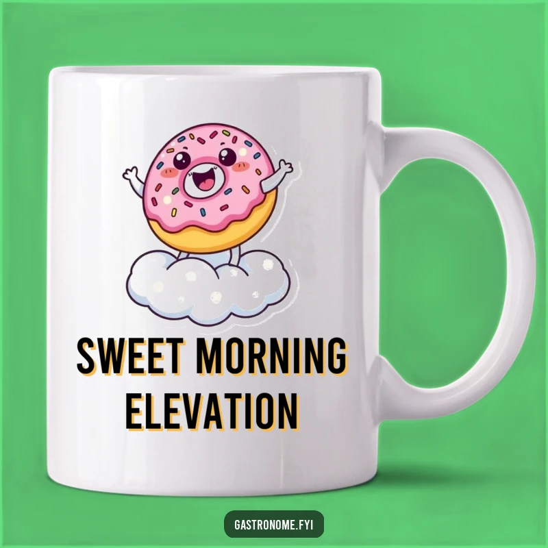 Funny Donut Cloud Bouncer Mug: Happy Sprinkled Character's Joyful Ride Funny Gift