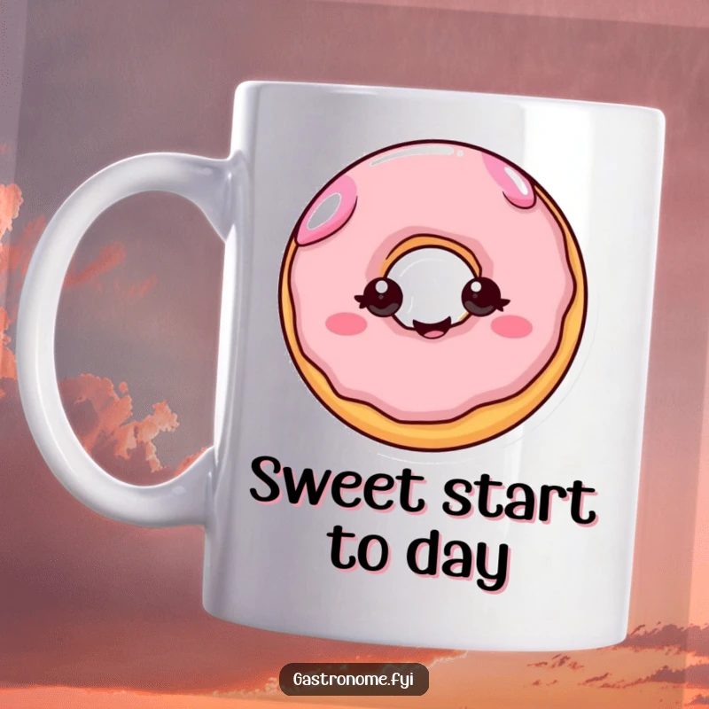 Funny mug: A cheerful donut with animated eyes wiggling with pure joy, a delightful treat for coffee lovers.