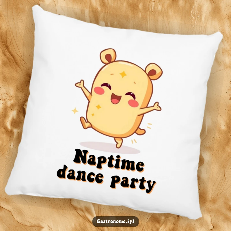 Funny pillow with a happy burrito character in a dancing pose, providing comfort and a splash of festive joy.