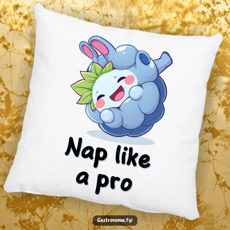 Funny giggling blueberry pillow, a soft cushion featuring a fruit character doing a playful somersault, providing humorous comfort.