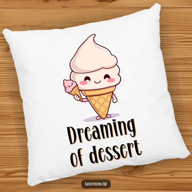 Funny pillow featuring a smiling ice cream cone character offering a cone, bringing sweet comfort and cheerful vibes to any home.