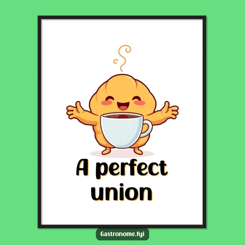 Funny Croissant Coffee Digital Art: Happy Embrace, Instant Humorous Decor