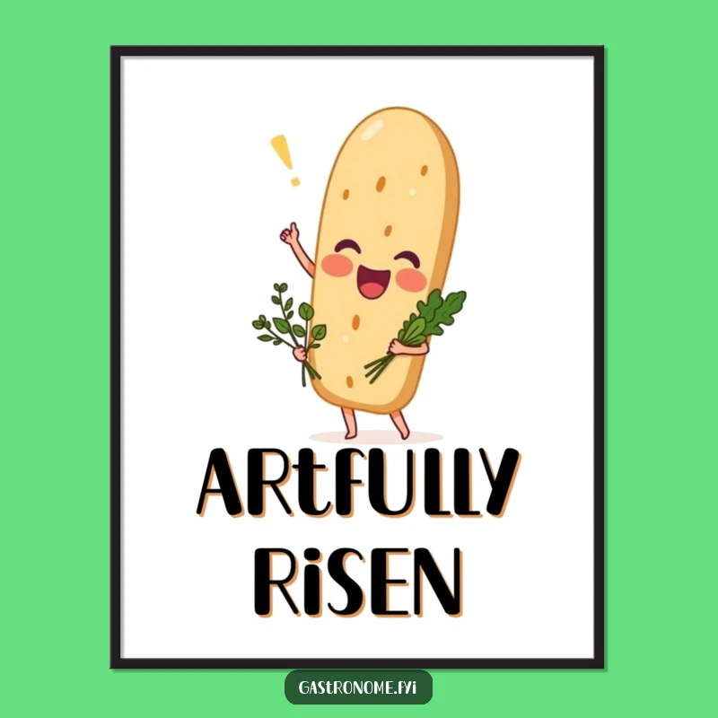 Funny Excited Baguette Digital Art, Herb Bread Instant Download