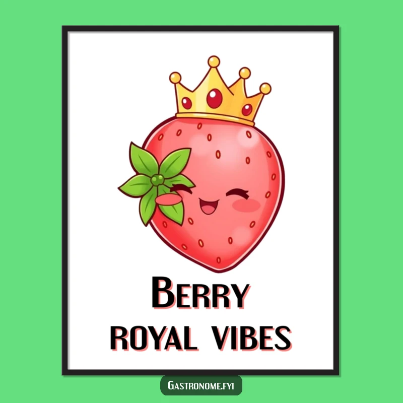Funny Strawberry Crown Digital Art: Instant Regal Wall Decor