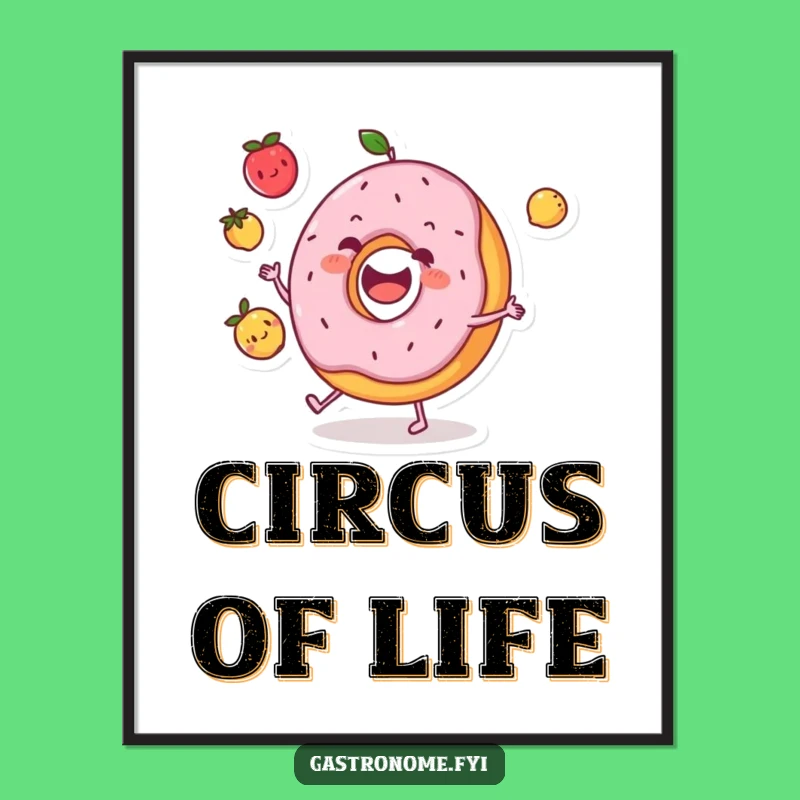 Funny Donut Juggling Fruits Digital Art - Instant Joyful & Humorous Download