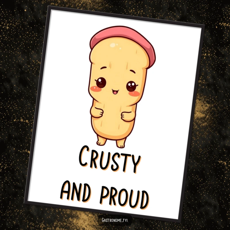 Funny digital art print of a proud baguette character wearing a beret, offering instant French-inspired humor and artistic flair.