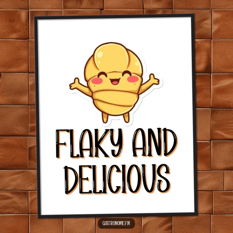 Funny Croissant Digital Art Print of a smiling croissant character with open arms, ready to hang.