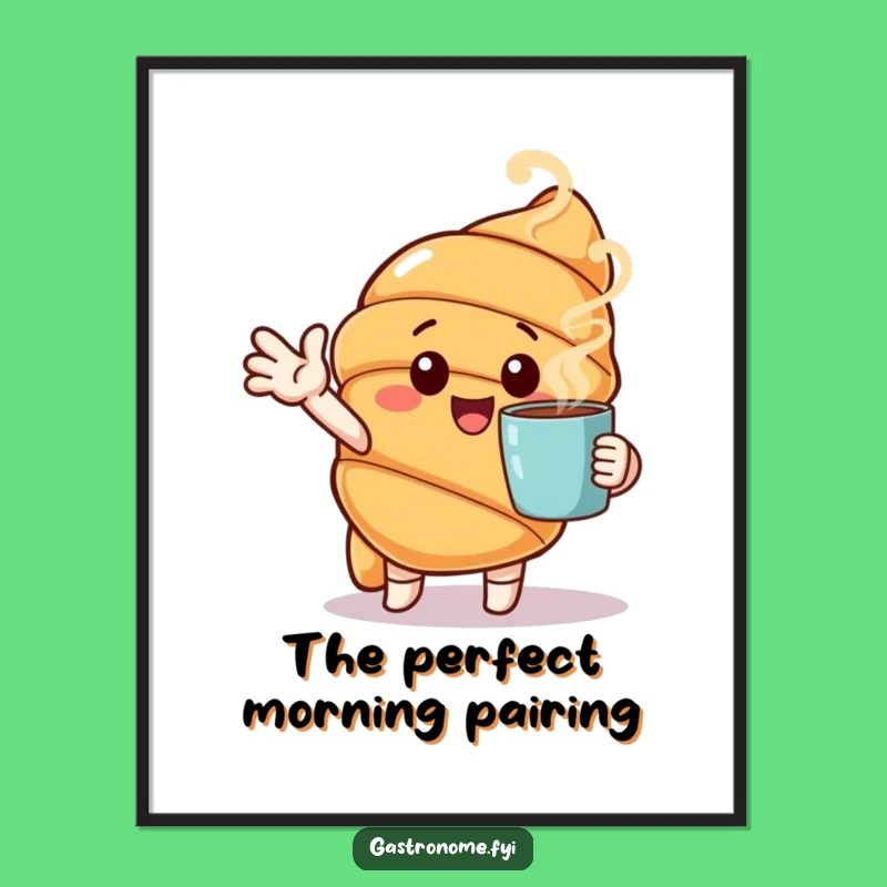 Funny Croissant Coffee Digital Print - Instant Morning Cheer Gift