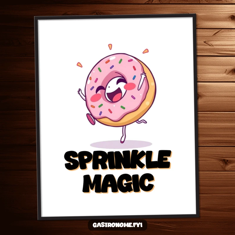 Funny digital art of a giggling donut character adorned with sprinkles, performing a cartwheel, vibrant and full of sweet energy.