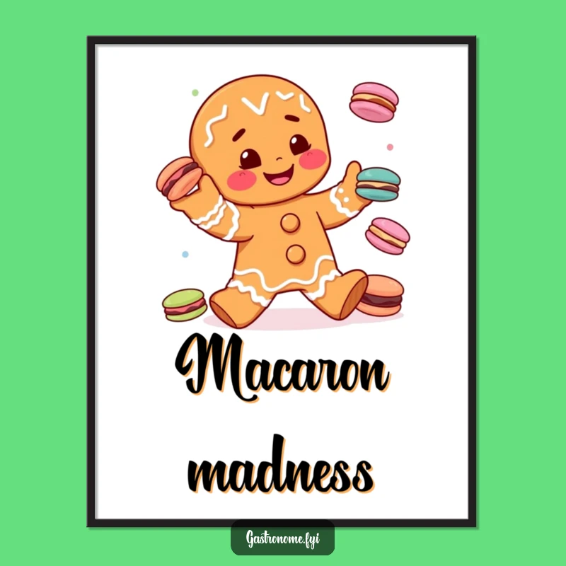 Funny Gingerbread Man Juggling Macarons Digital Art - Instant Whimsical Decor for Kitchens