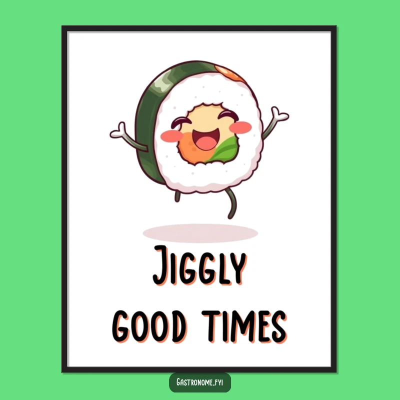 Funny Happy Sushi Digital Art Print: Hilarious Foodie Decor Gift for Jigging Sushi Fans