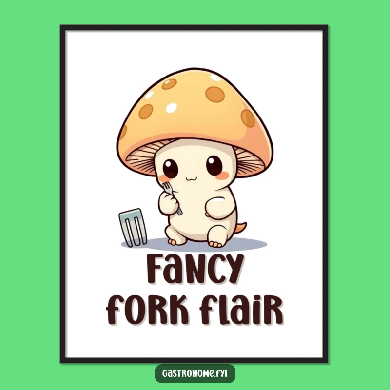 Funny Mushroom Polishing Fork Print: Whimsical Character, Perfect Funny Gift