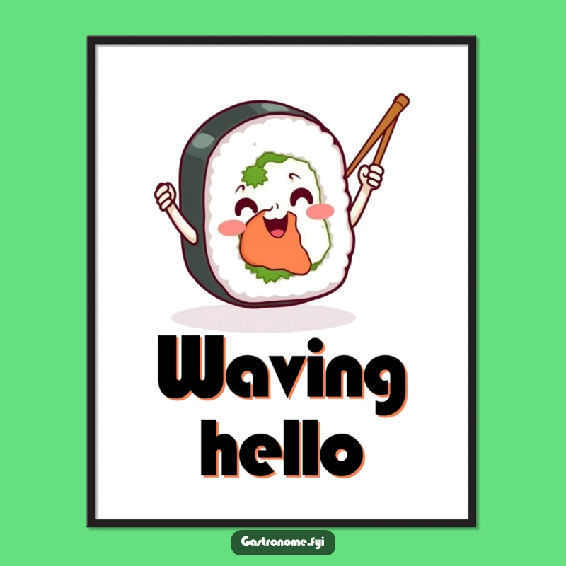 Funny Sushi Roll Digital Print: Energetic Chopstick Waving Art for Walls, Perfect Funny Gift