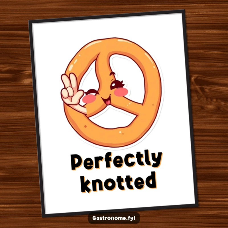 Funny digital art print of a winking pretzel character doing a stylish salute, offering a dose of whimsical humor for instant decoration.