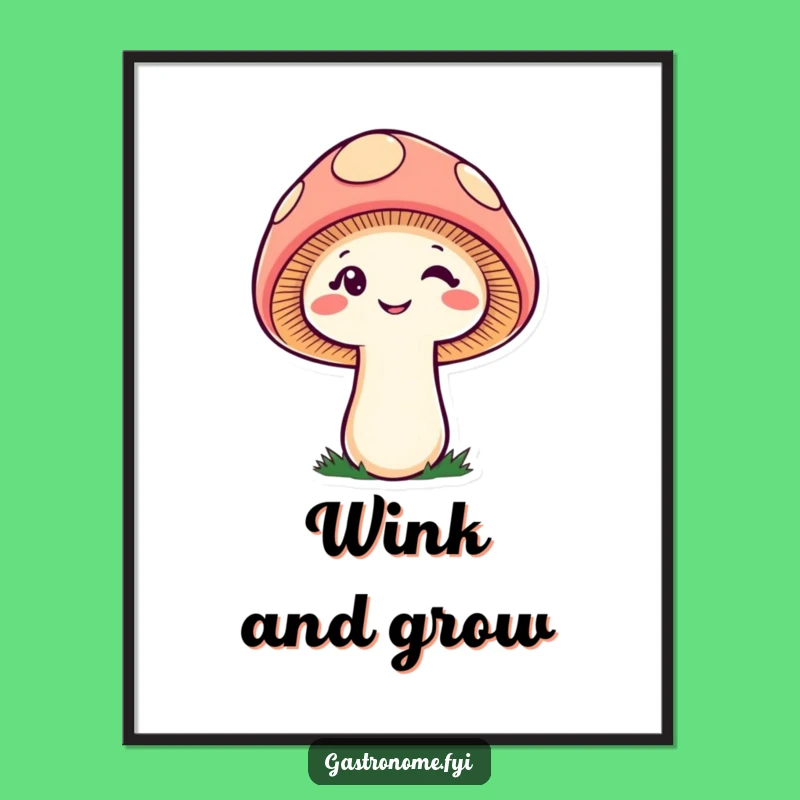 Funny Cheeky Mushroom Digital Art, Winking Fungi Instant Download