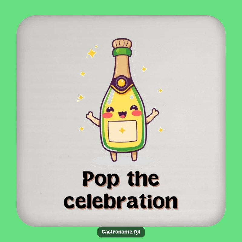 Funny Beaming Champagne Bottle Drink Coaster - Cheers to Protection