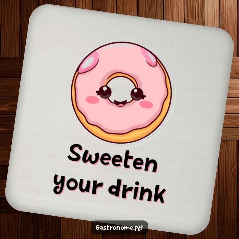 Funny coaster: A cheerful donut with eyes wiggling with joy, a humorous table accessory.