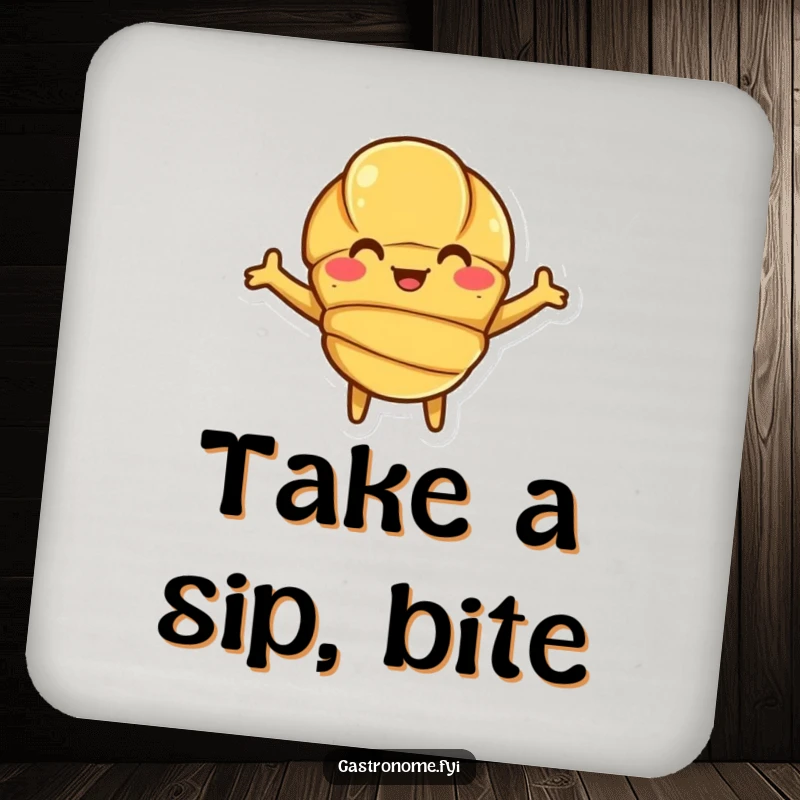 Funny Croissant Coasters featuring a smiling croissant character with open arms, protecting drinks stylishly.