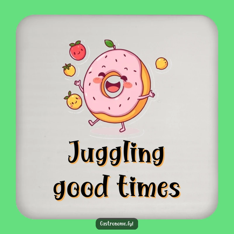 Funny Donut Juggling Fruits Coaster - Protect Surfaces with Humor