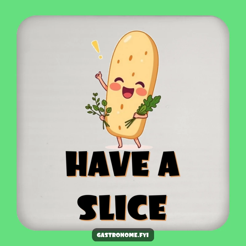 Funny Excited Baguette Drink Coaster, Herb Bread Table Protector