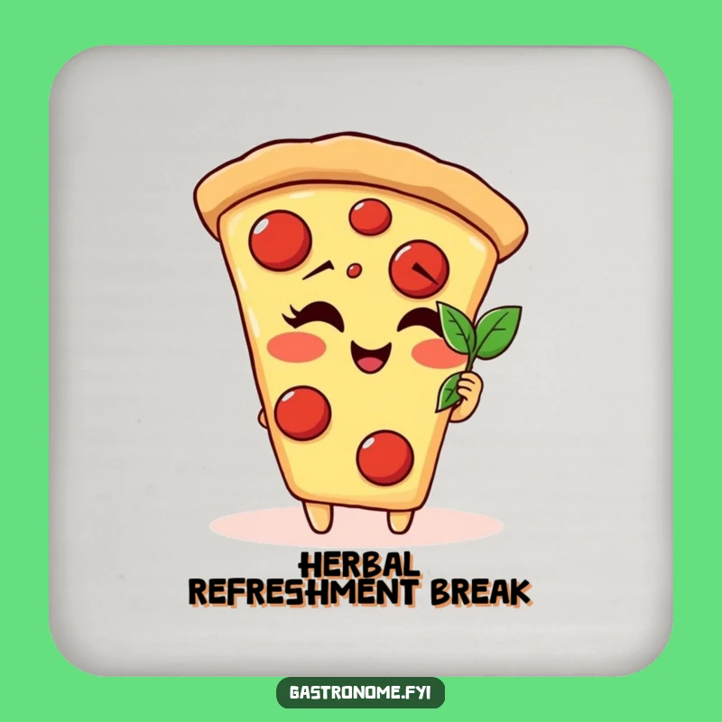 Funny Pizza Slice Basil Leaf Coaster - Protect Surfaces with Gourmet Humor