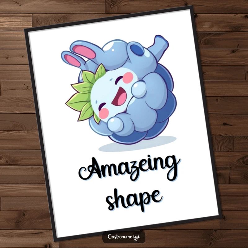 Funny giggling blueberry poster, a whimsical fruit character in mid-somersault, adding playful and humorous visual appeal.