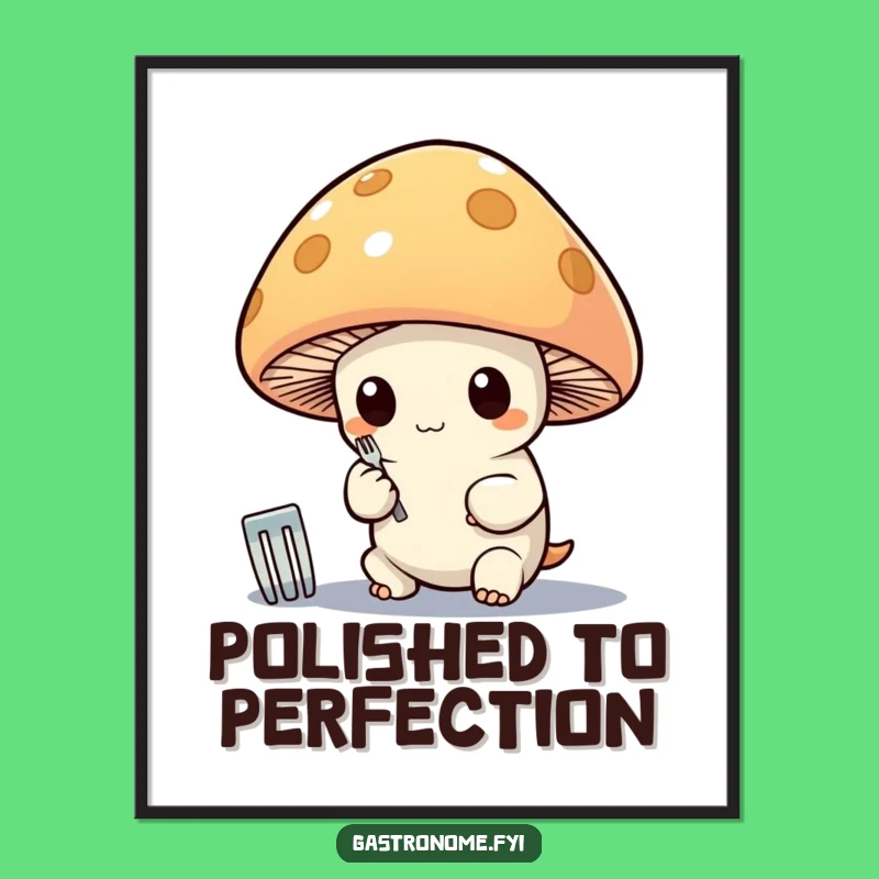 Funny Mushroom Polishing Fork Poster: Whimsical Art, Perfect Funny Gift Idea