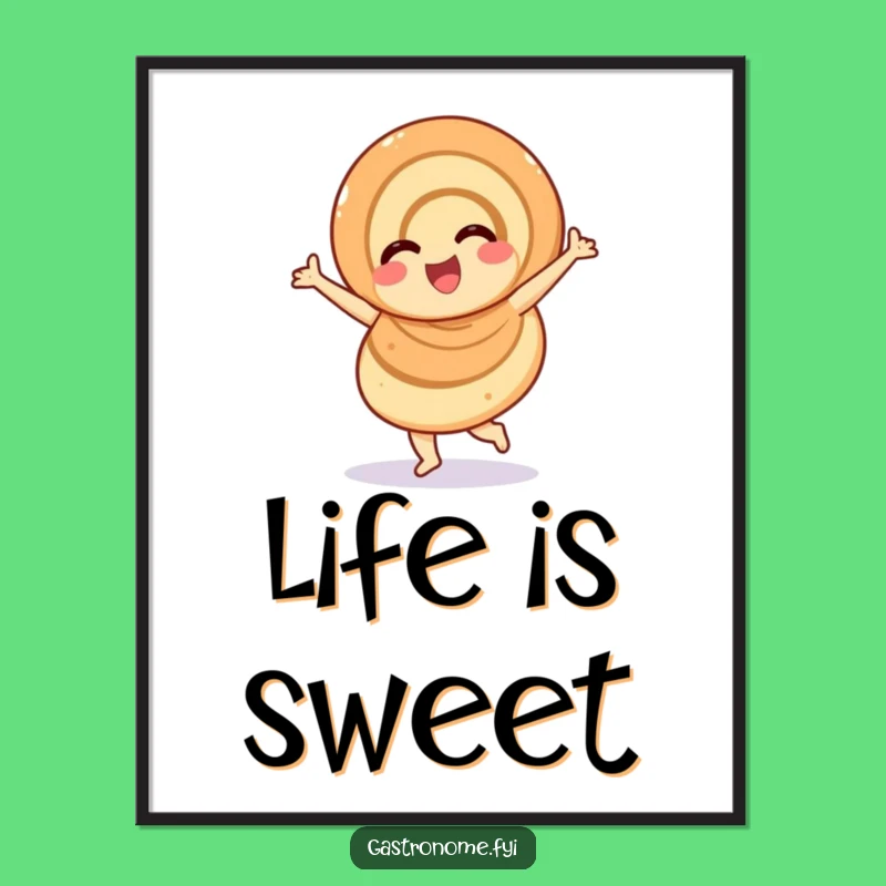 Funny Overjoyed Cinnamon Roll Poster, Whimsical Pastry Art