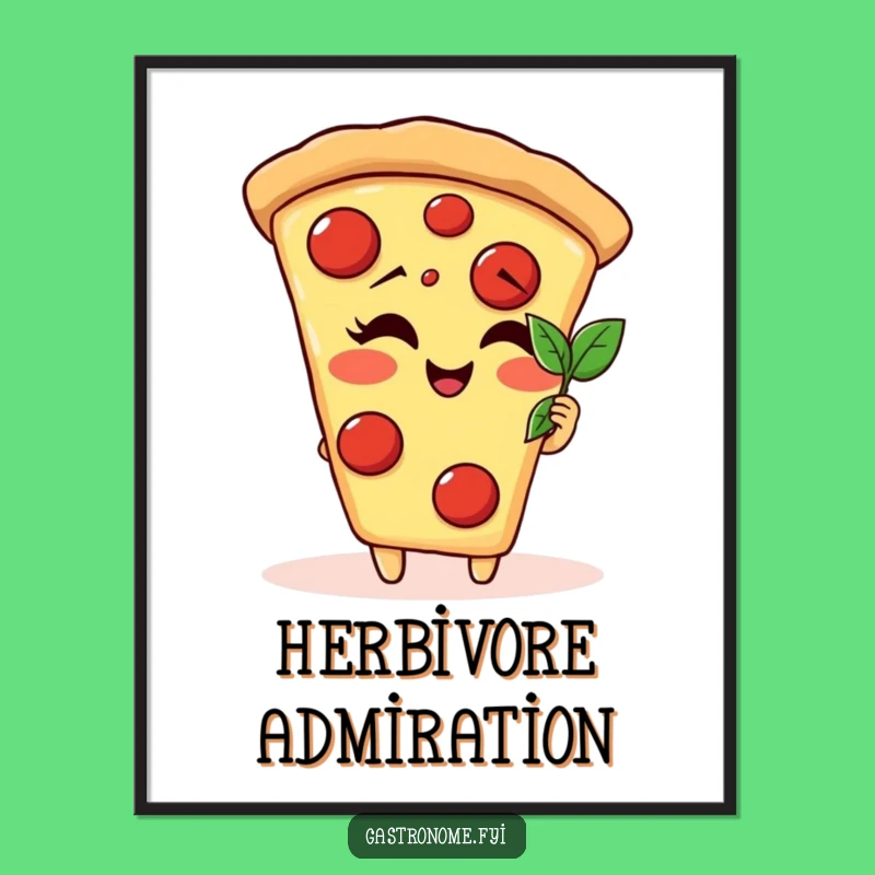 Funny Pizza Slice Basil Leaf Poster - Artistic & Humorous Food Wall Art