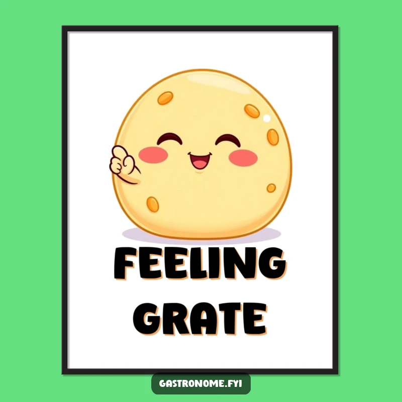 Funny Smiling Cheese Ball Poster, Satisfied Snack Wall Art