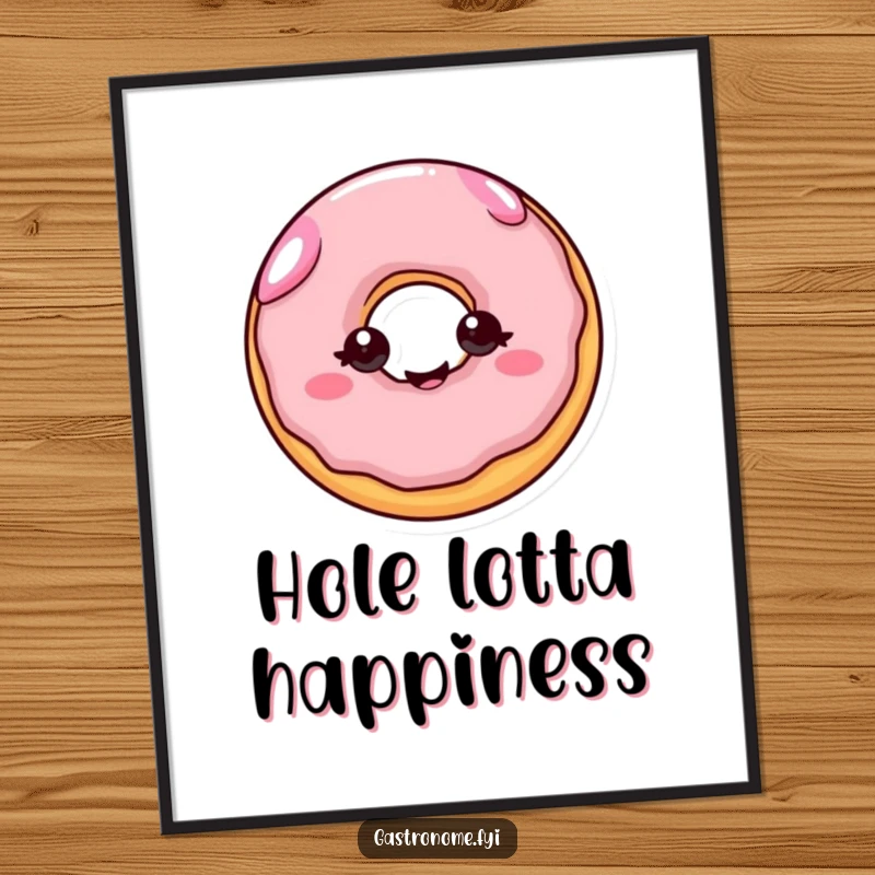 Funny poster: A cheerful donut with eyes wiggling with joy, a vibrant and humorous piece of wall art.
