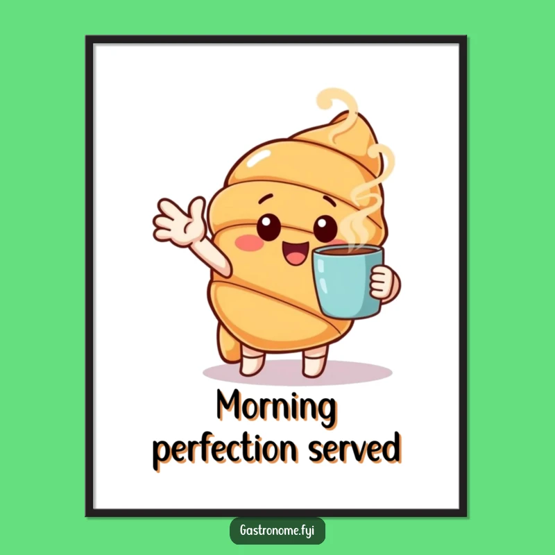 Funny Croissant Coffee Poster - Cheerful Morning Art Gift