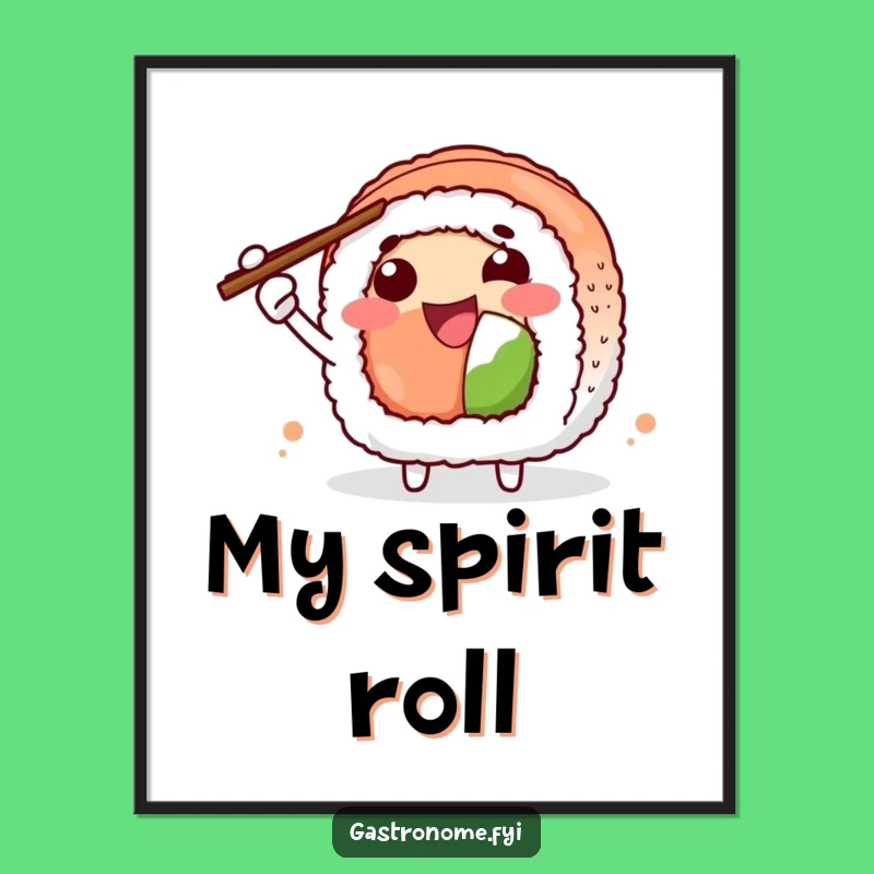 Funny Sushi Roll Poster: Joyful Character with Chopsticks, Whimsical Wall Art Gift