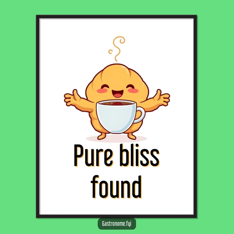 Funny Croissant Coffee Poster: Happy Embrace Art, Whimsical Morning Humorous Gift