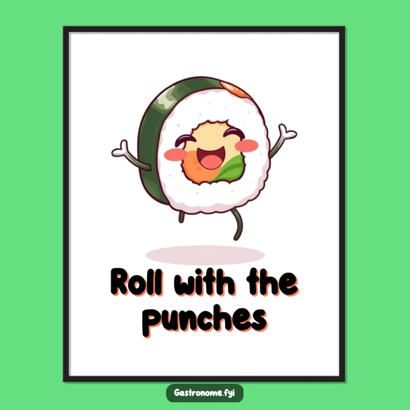 Funny Happy Sushi Poster: Hilarious Foodie Wall Art Gift for Jigging Sushi Lovers