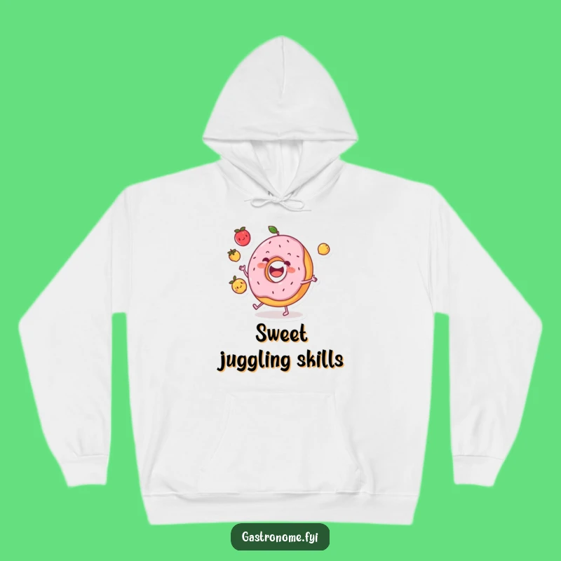 Funny Donut Juggling Fruits Hoodie - Cozy & Hilarious Comfort Gift