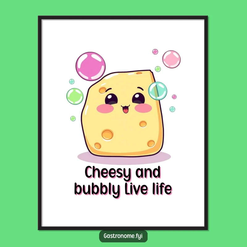 Free Printable Cheese Wall Art: Rainbow Bubbles, Funny Downloadable Decor
