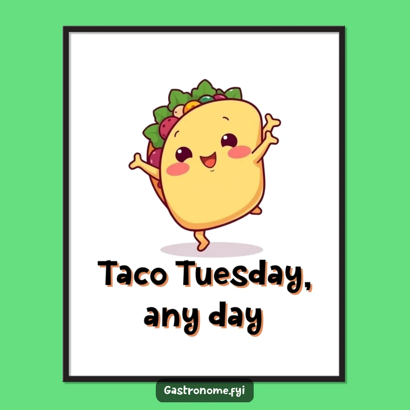 Free Printable Funny Art: Smiling Taco Cartwheeling Downloadable Wall Decor