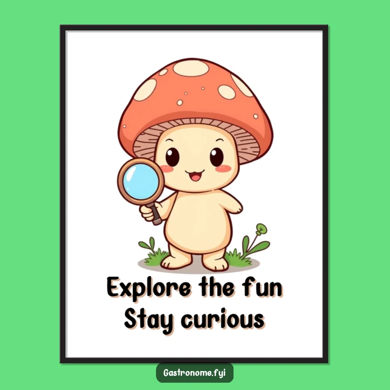 Free Printable Mushroom Wall Art: Magnifying Glass, Funny Downloadable Decor